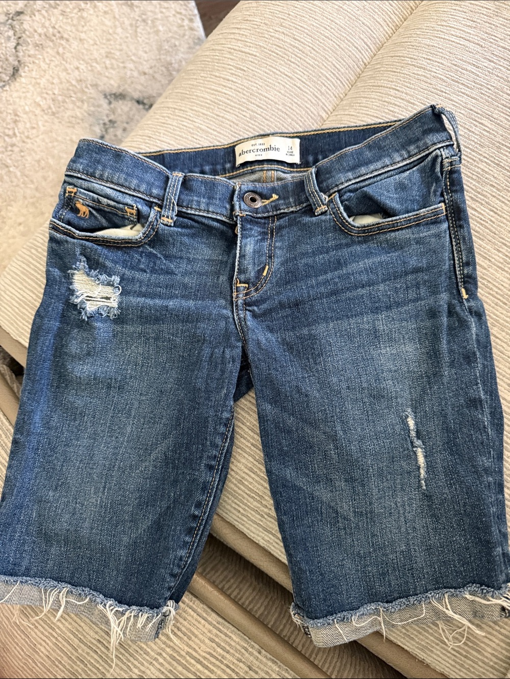 Abercrombie & Fitch Women’s Distressed Blue Cropped Denim Shorts